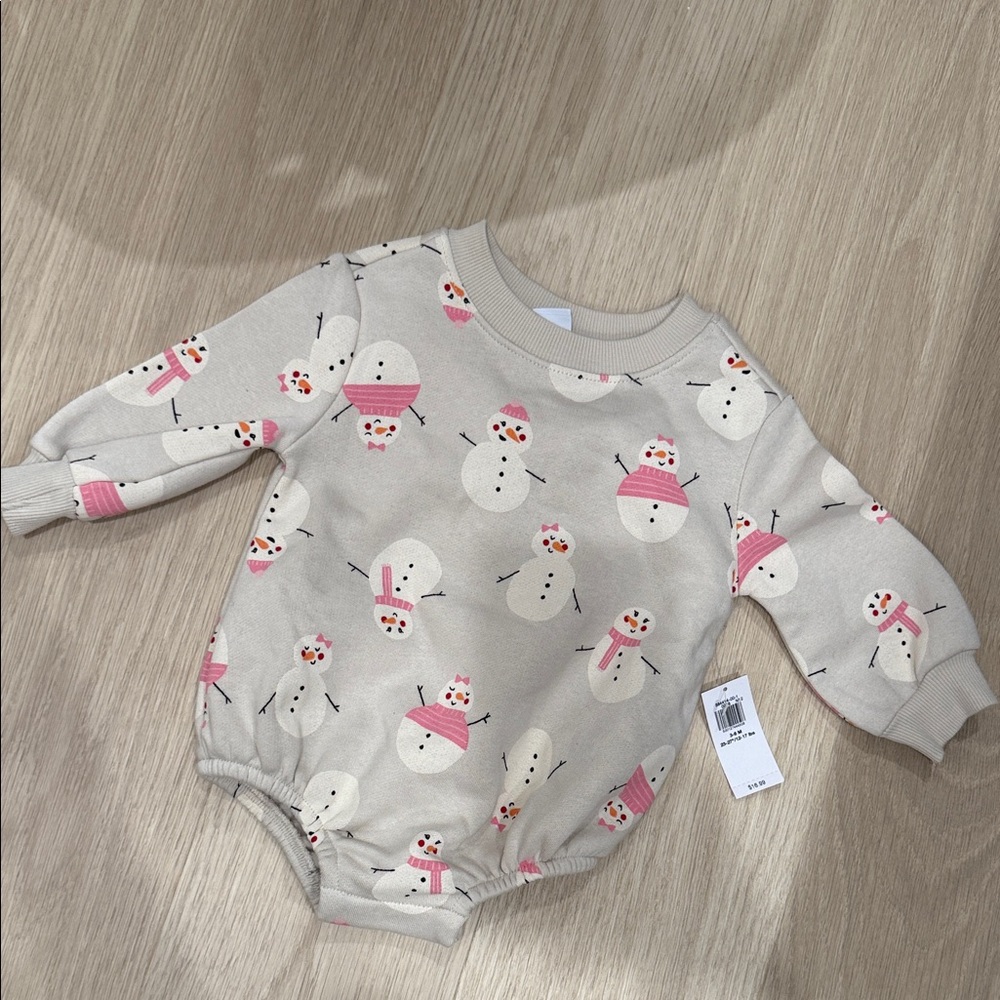Old Navy Cream and Pink Snowman Bodysuit